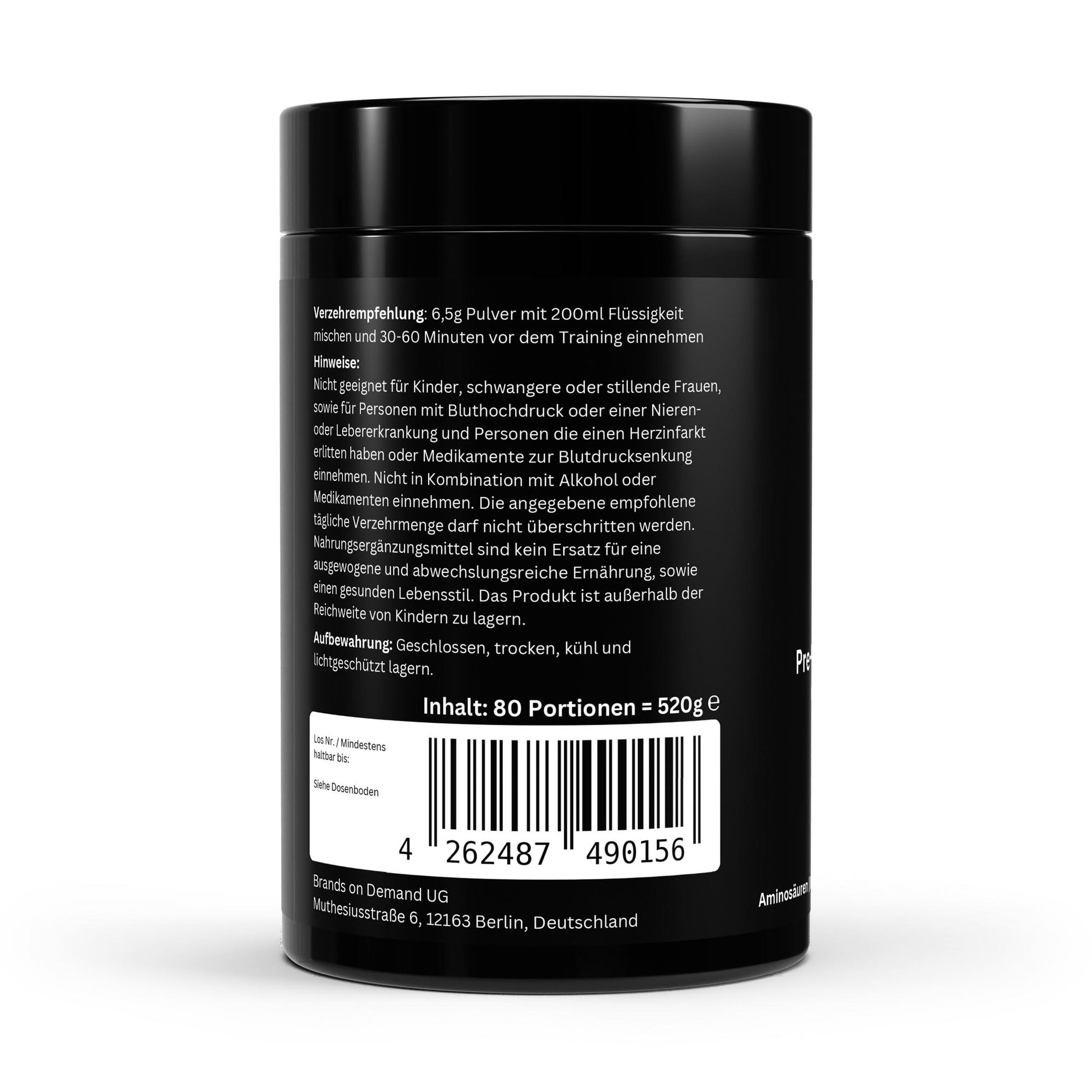 Pre-Workout Booster – Goût Pomme – 520 g | Énergie, Force & Endurance | Avec Caféine, Créatine et Bêta-Alanine