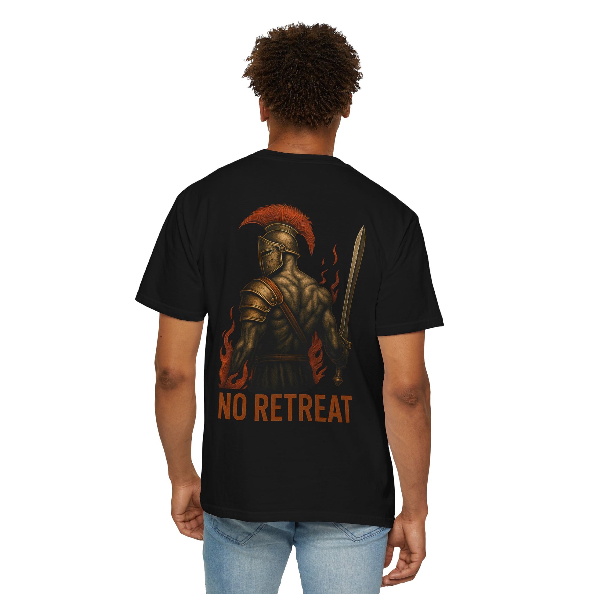 T-shirt Guerrier Épique : Unisexe, Style Décontracté, Design “No Retreat”, Motivation et Force pour le Sport et le Quotidien