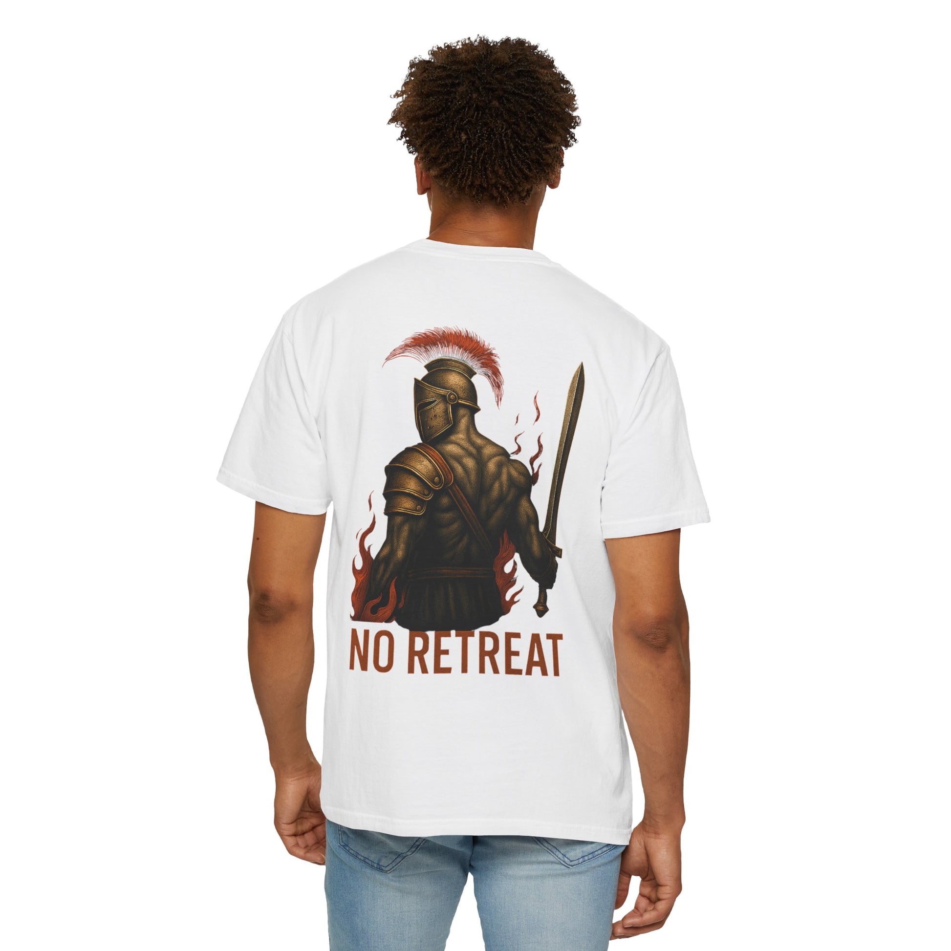 T-shirt Guerrier Épique : Unisexe, Style Décontracté, Design “No Retreat”, Motivation et Force pour le Sport et le Quotidien