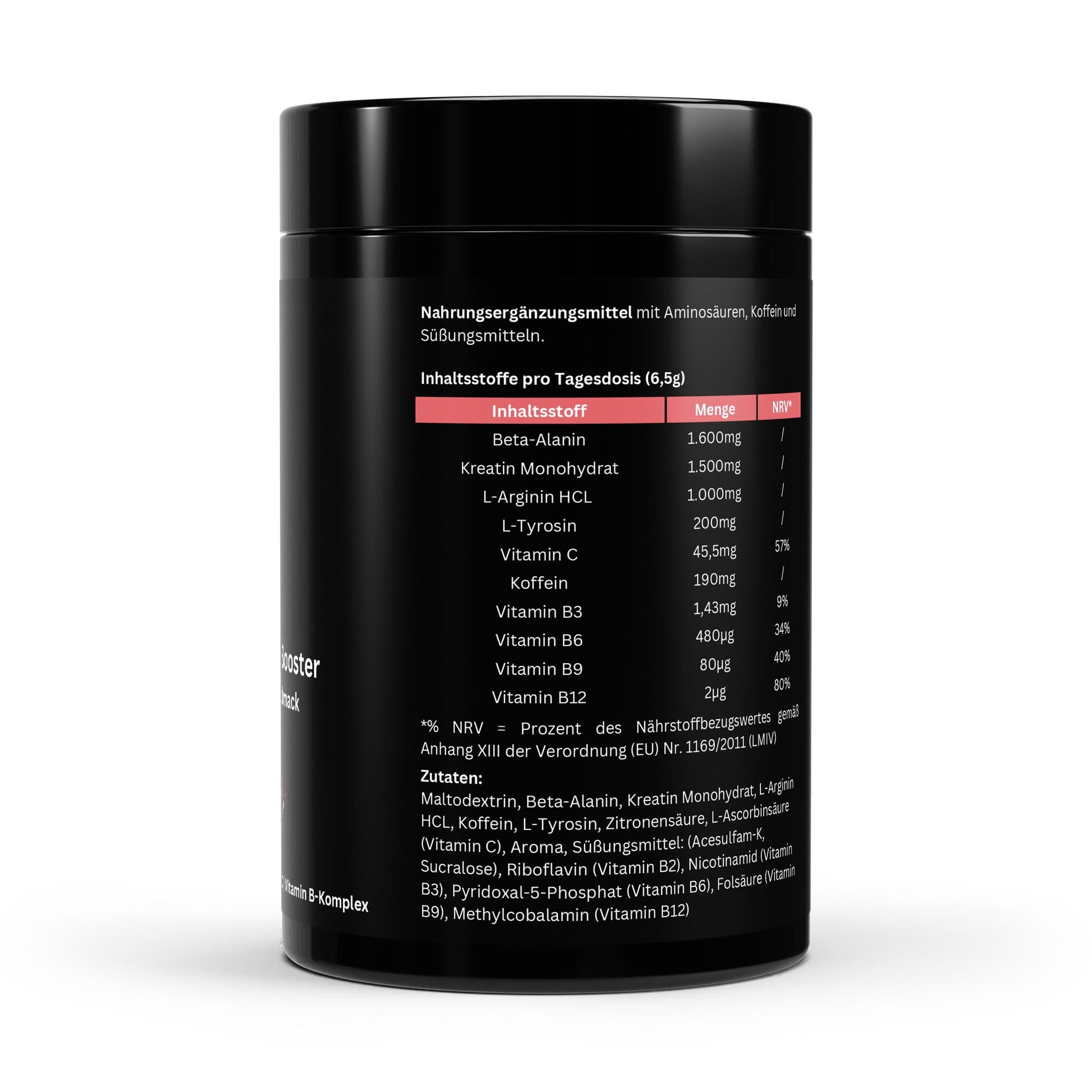 Pre-Workout Booster – Goût Framboise – 520 g | Énergie Explosive avec Caféine, Créatine & Bêta-Alanine