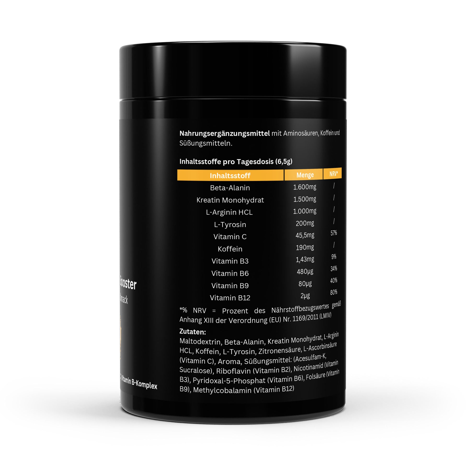 Pre-Workout Booster – Goût Orange – 520 g | Énergie, Endurance et Performance | Enrichi en Caféine, Créatine & Bêta-Alanine