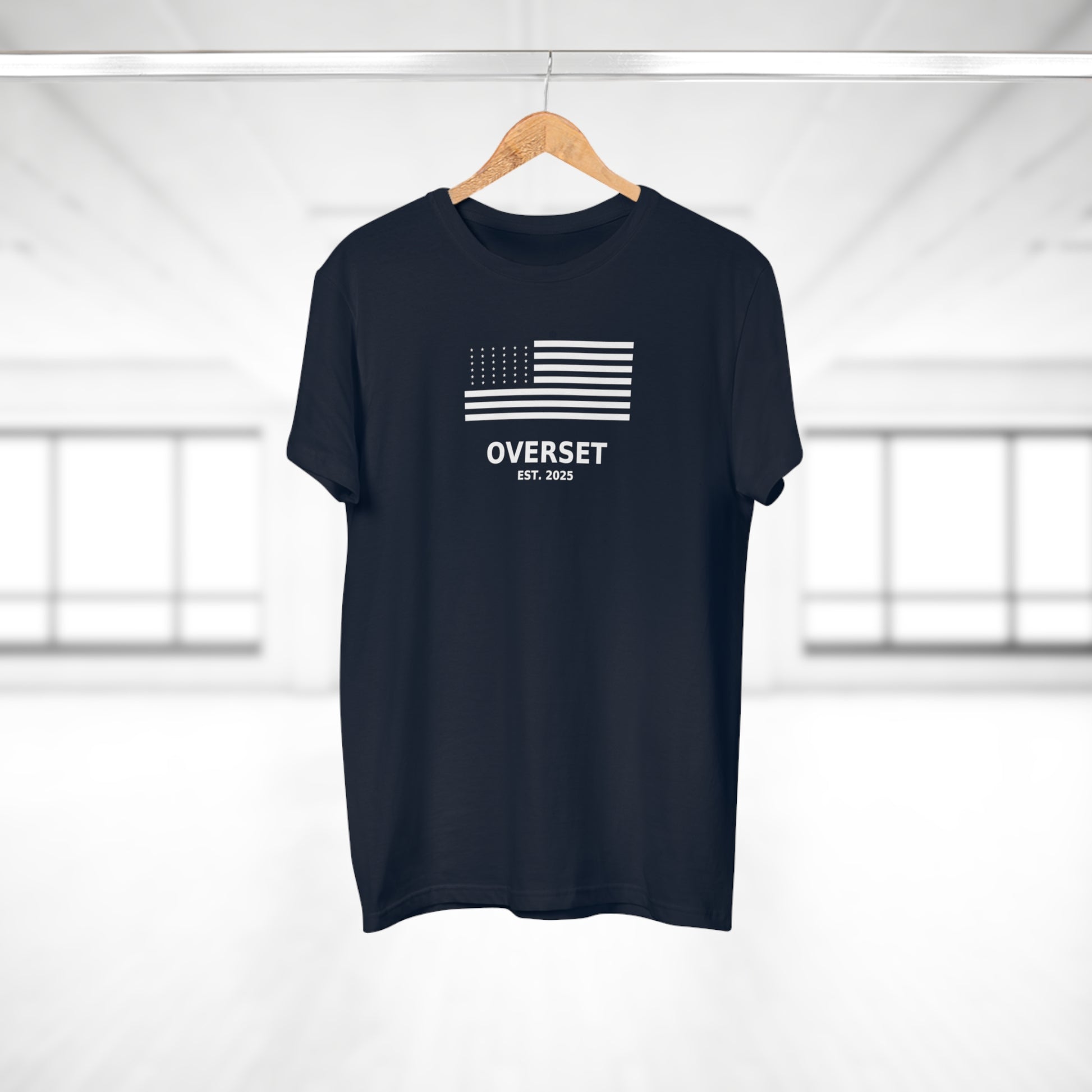 Overset Flag T-Shirt — American Flag Graphic "OVERSET Est. 2025"