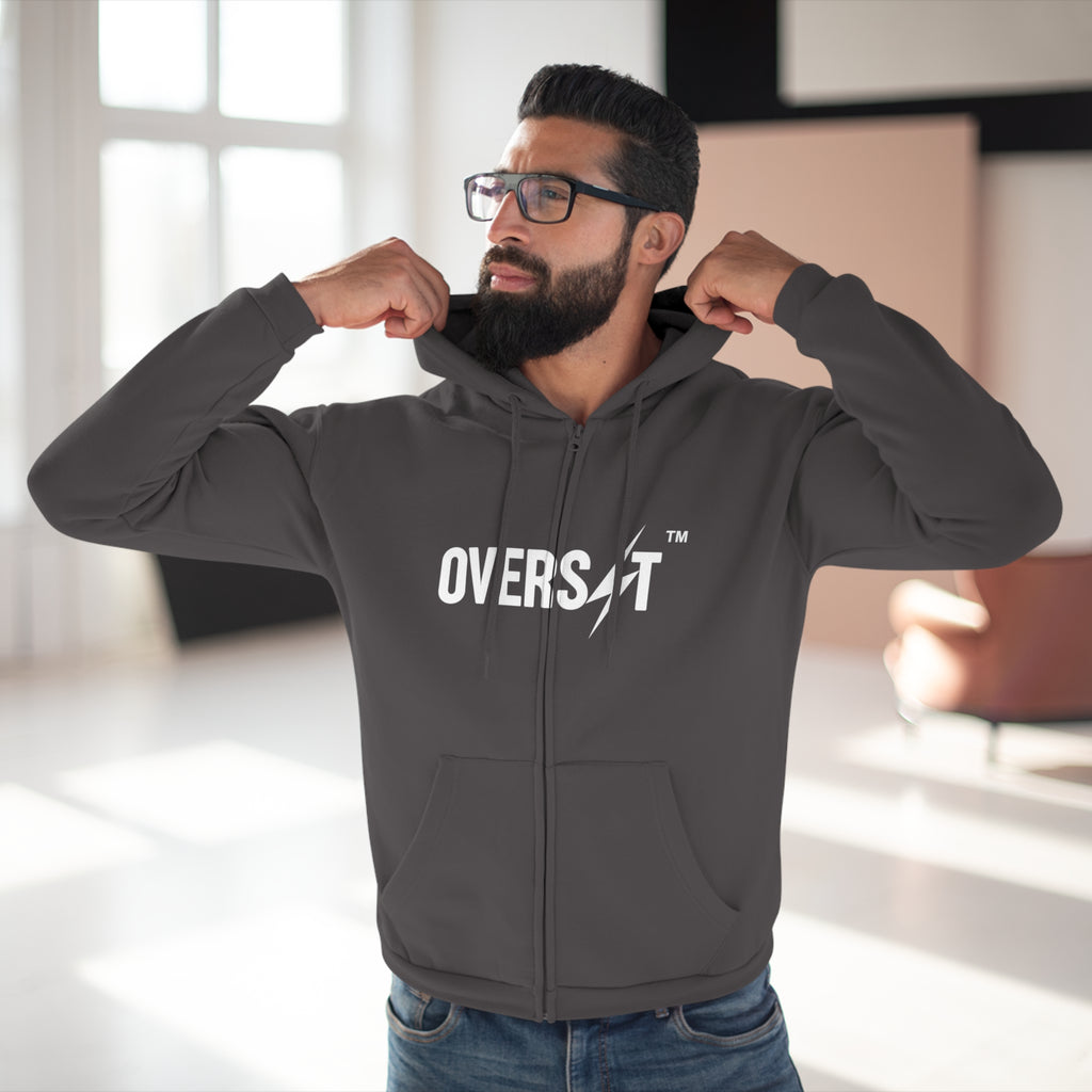 Hoodie Zippé Unisexe – OVERSET Logo – Streetwear & Motivation Sport