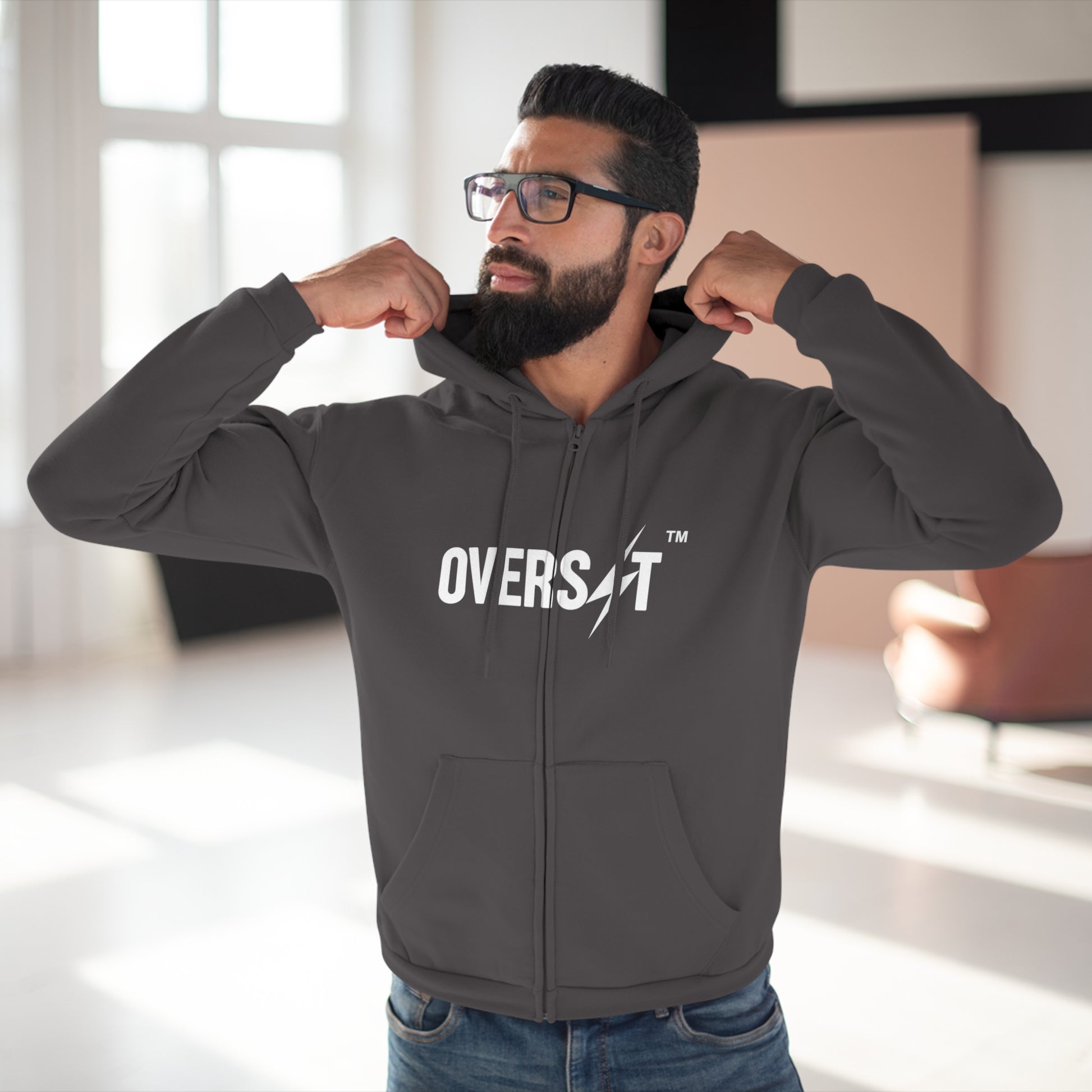 Hoodie Zippé Unisexe – OVERSET Logo – Streetwear & Motivation Sport