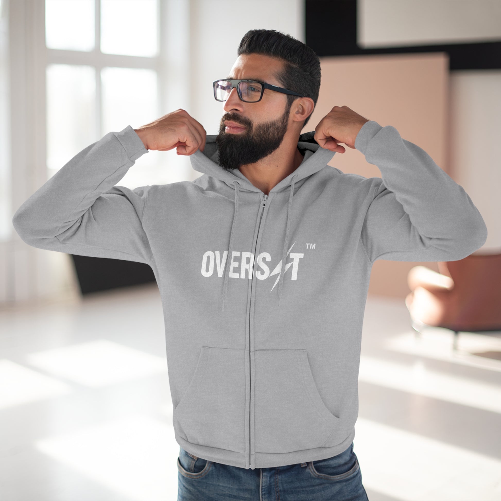 Hoodie Zippé Unisexe – OVERSET Logo – Streetwear & Motivation Sport