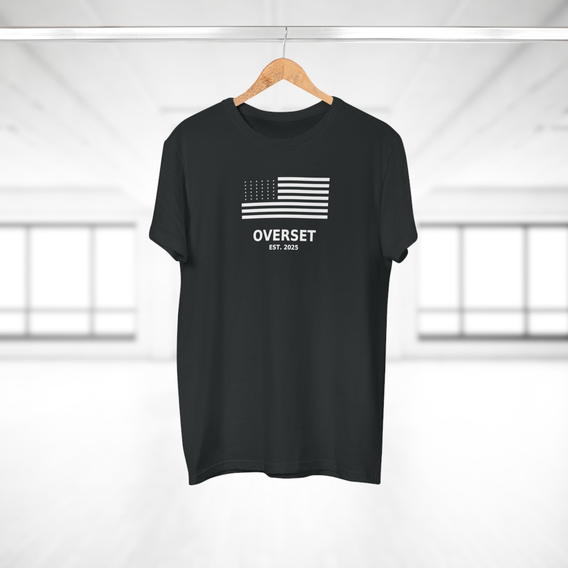 Overset Flag T-Shirt — American Flag Graphic "OVERSET Est. 2025"