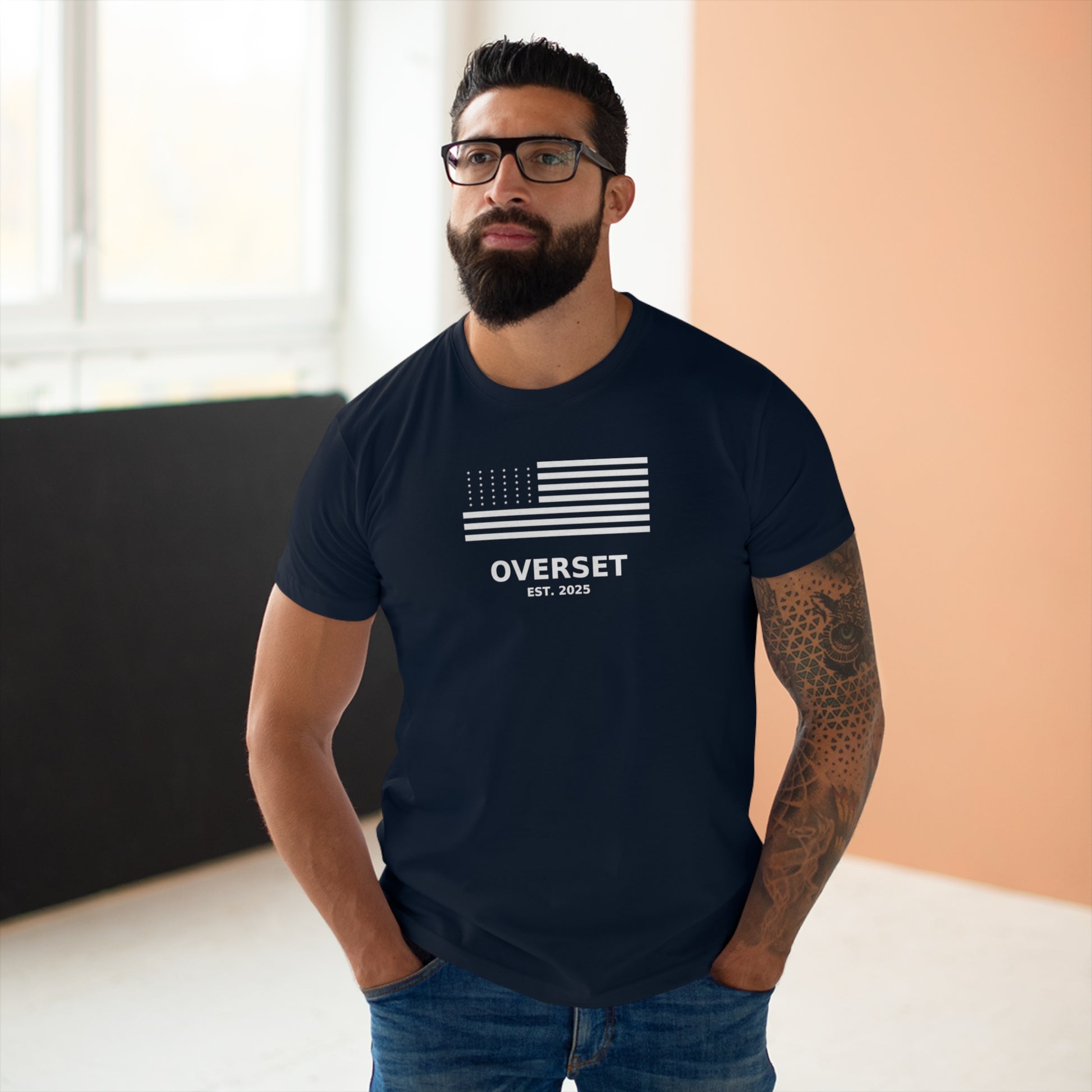 Overset Flag T-Shirt — American Flag Graphic "OVERSET Est. 2025"