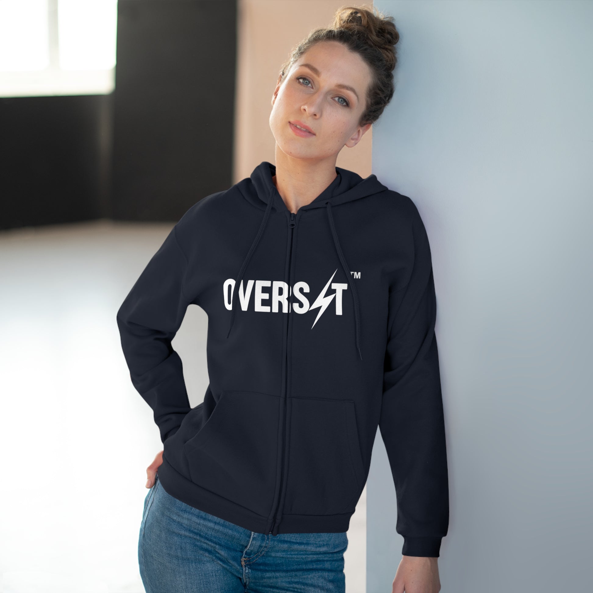 Hoodie Zippé Unisexe – OVERSET Logo – Streetwear & Motivation Sport