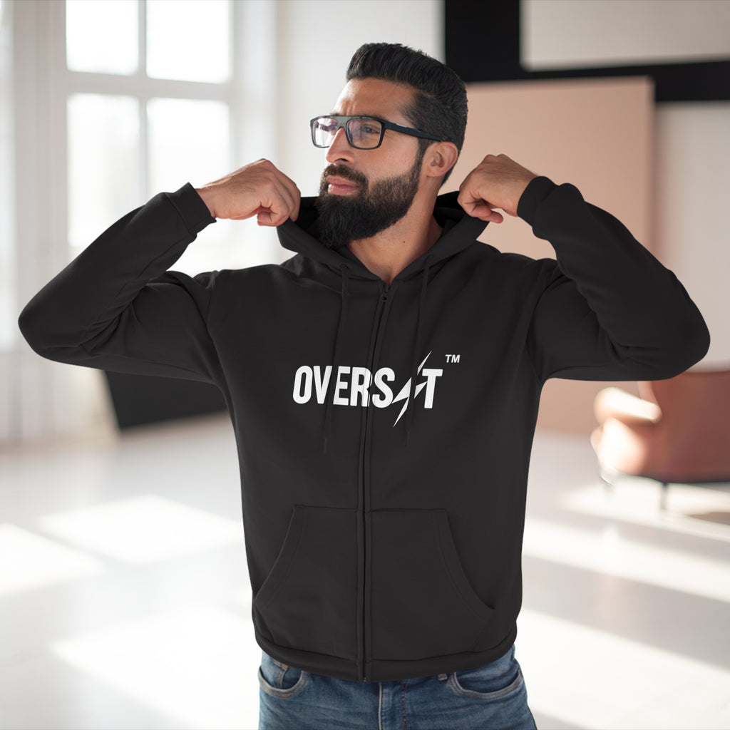 Hoodie Zippé Unisexe – OVERSET Logo – Streetwear & Motivation Sport
