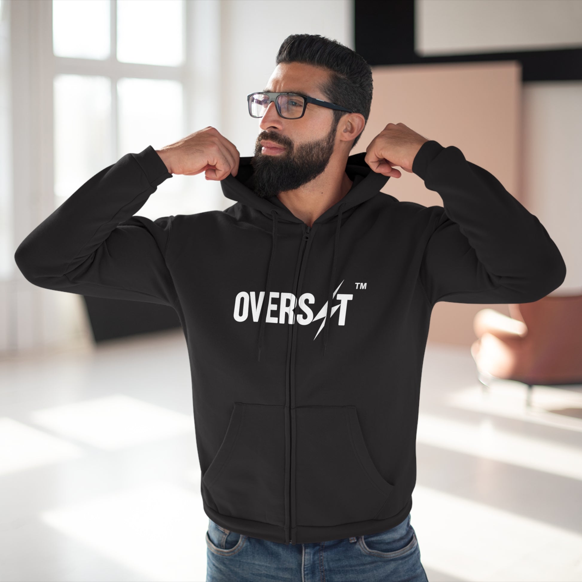 Hoodie Zippé Unisexe – OVERSET Logo – Streetwear & Motivation Sport
