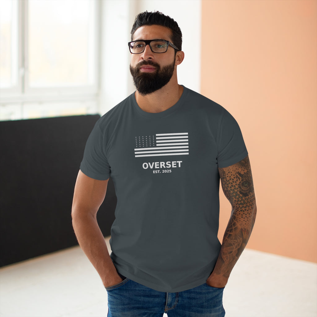 Overset Flag T-Shirt — American Flag Graphic "OVERSET Est. 2025"