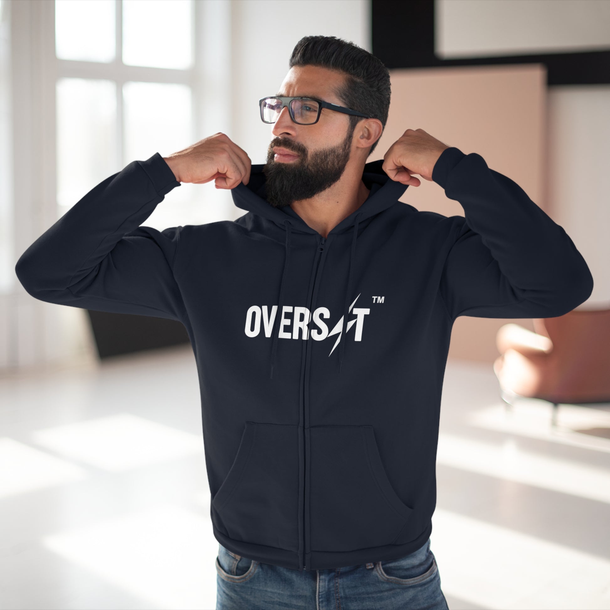 Hoodie Zippé Unisexe – OVERSET Logo – Streetwear & Motivation Sport