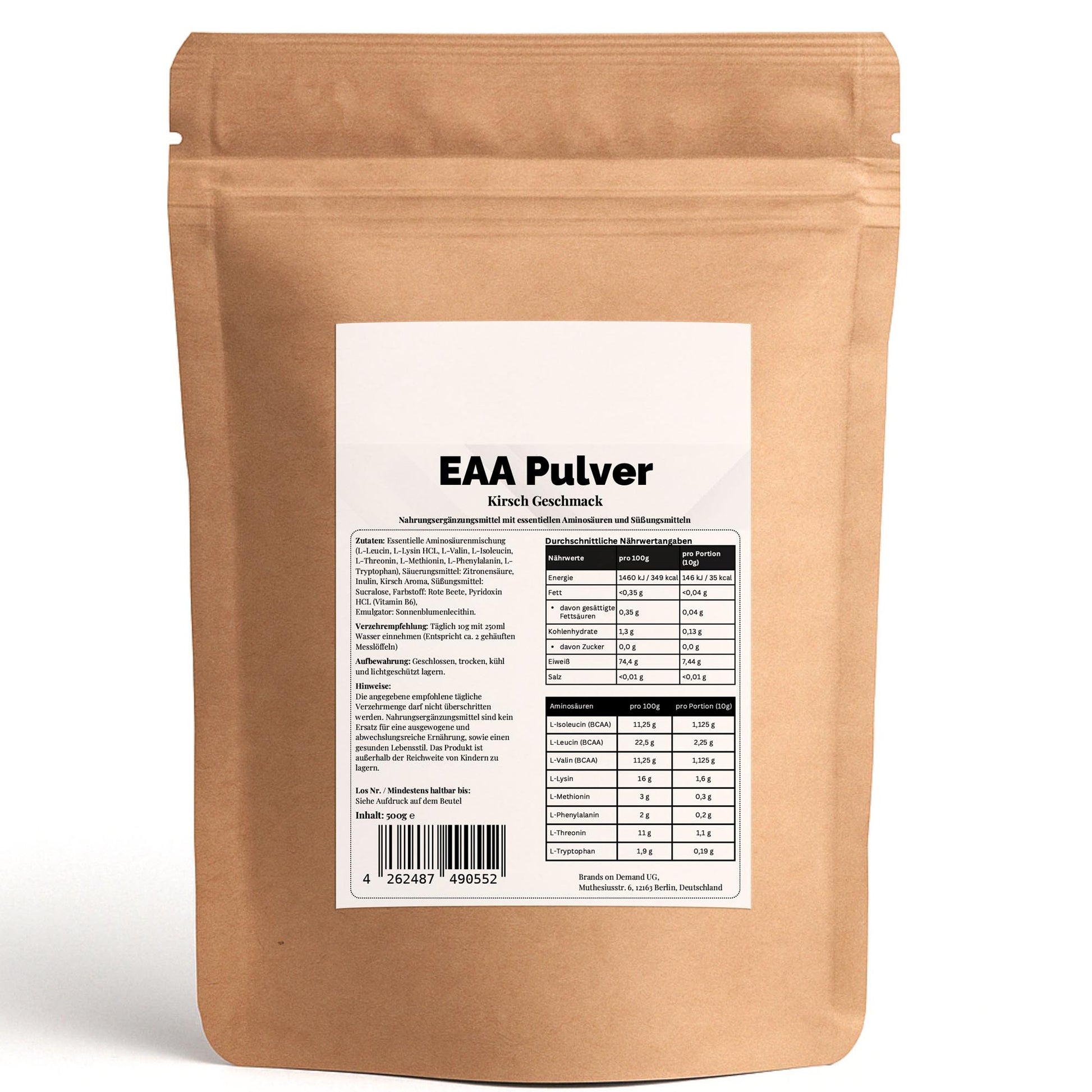 EAA – Acides Aminés Essentiels – Goût Cerise – 500 g | Endurance, Récupération & Croissance Musculaire
