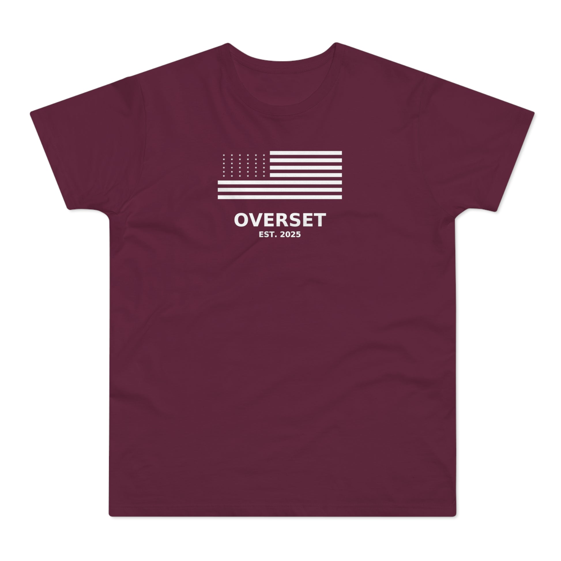 Overset Flag T-Shirt — American Flag Graphic "OVERSET Est. 2025"