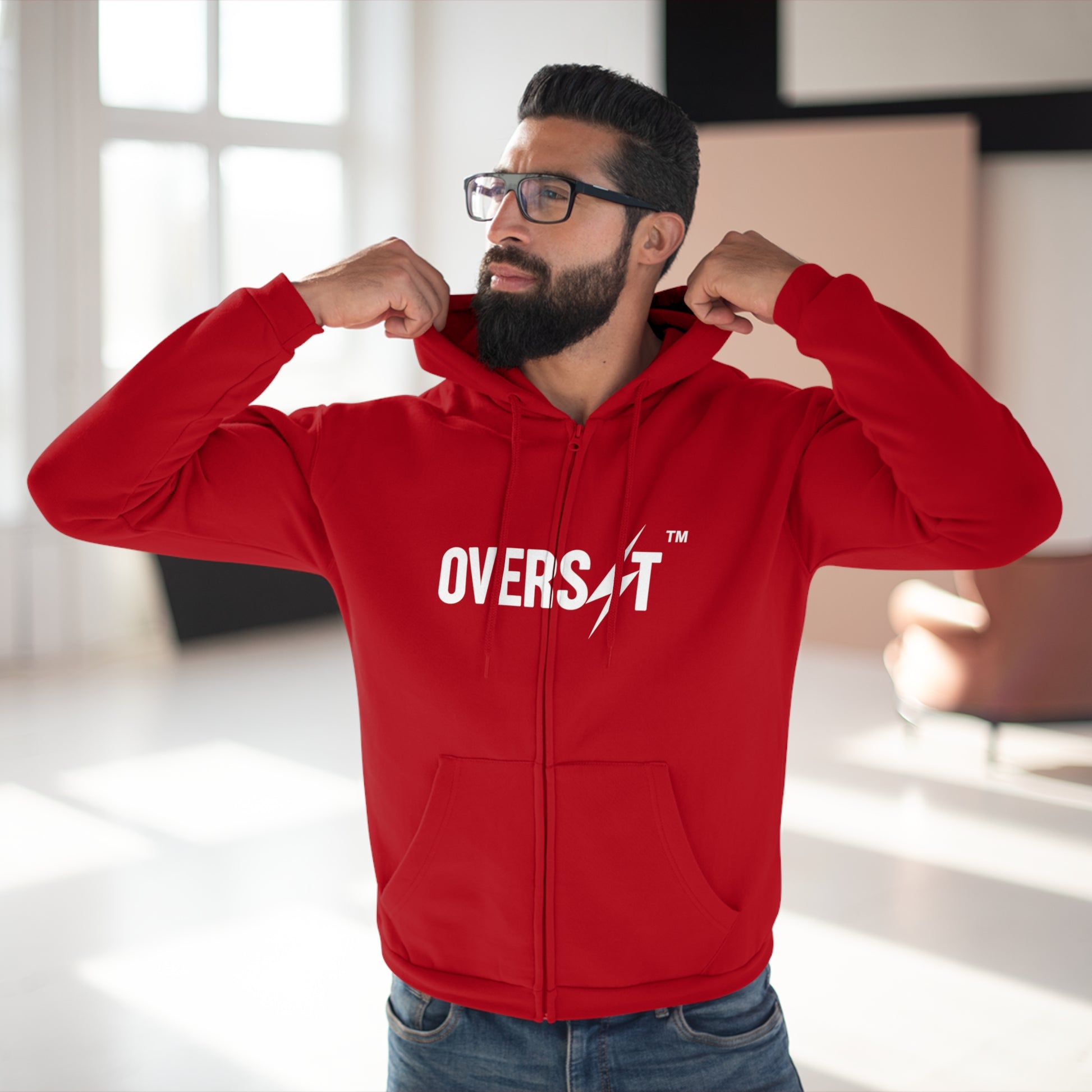 Hoodie Zippé Unisexe – OVERSET Logo – Streetwear & Motivation Sport
