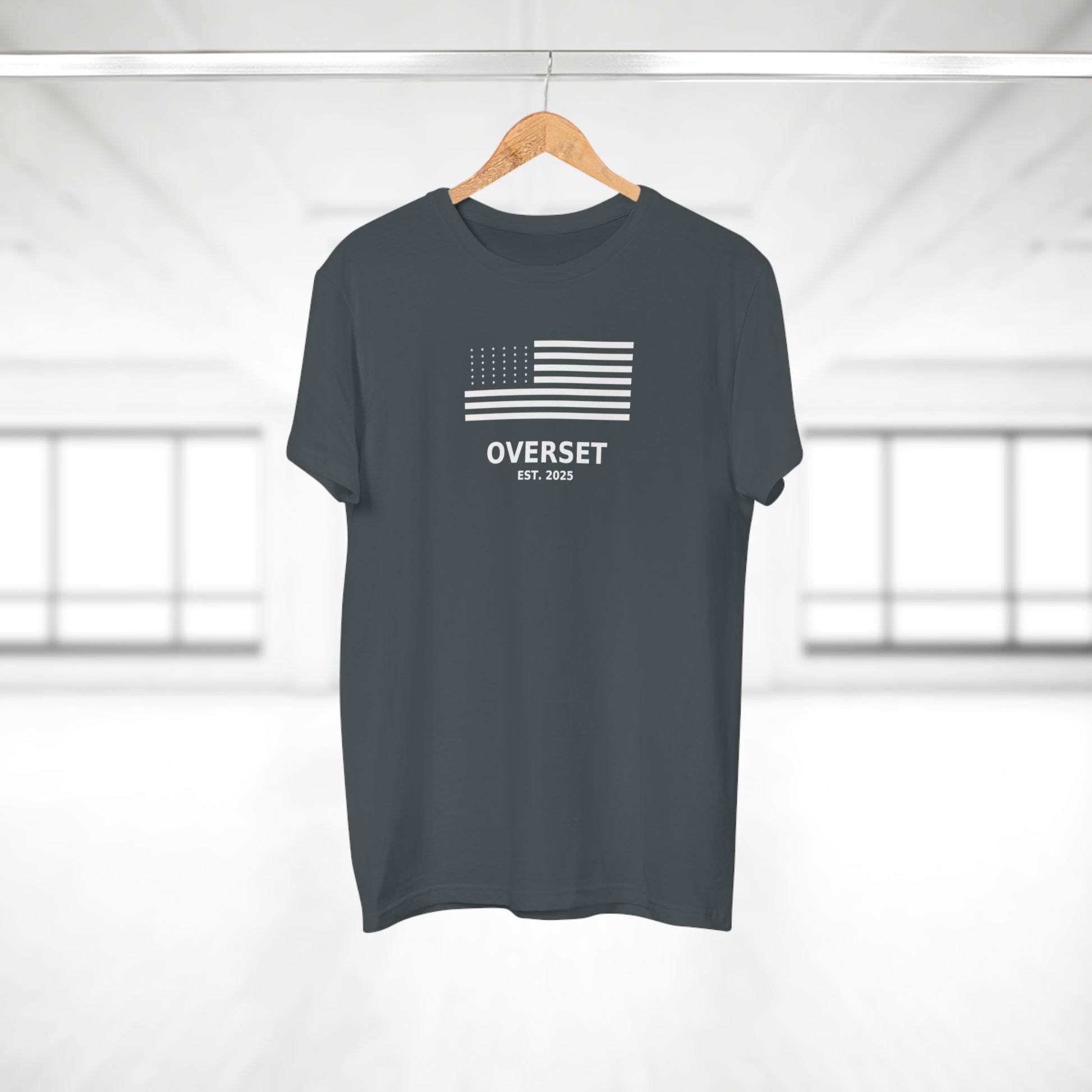 Overset Flag T-Shirt — American Flag Graphic "OVERSET Est. 2025"